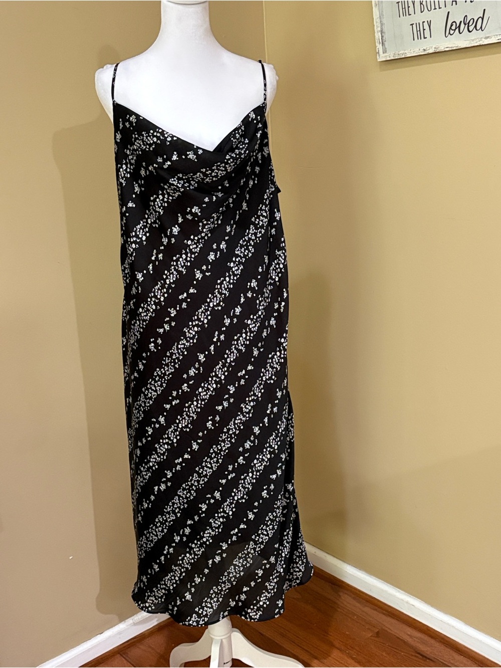 BCBG Paris Black Floral Cowl Neck Maxi Slip Dress